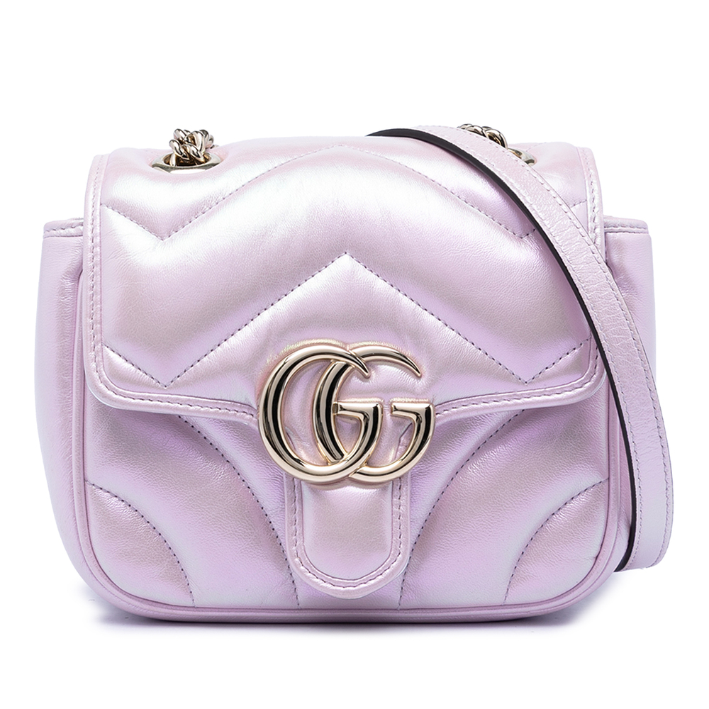Pre-Loved Gucci Mini GG Marmont Matelasse Iridescent Calfskin Flap Crossbody - Picture 1 of 5